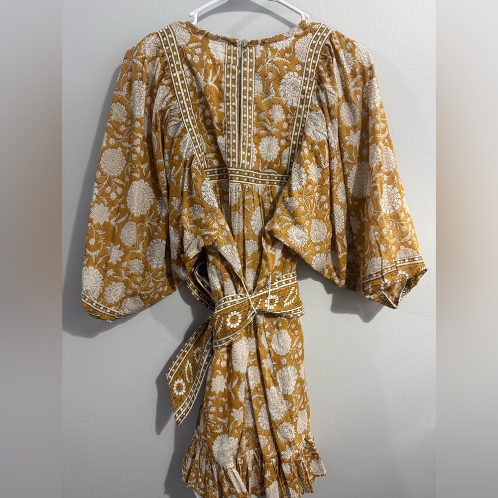 Cleobella Magdalena Mini Dress Honey Mix Print Organic Cotton XS Boho Tassel - Picture 3 of 4